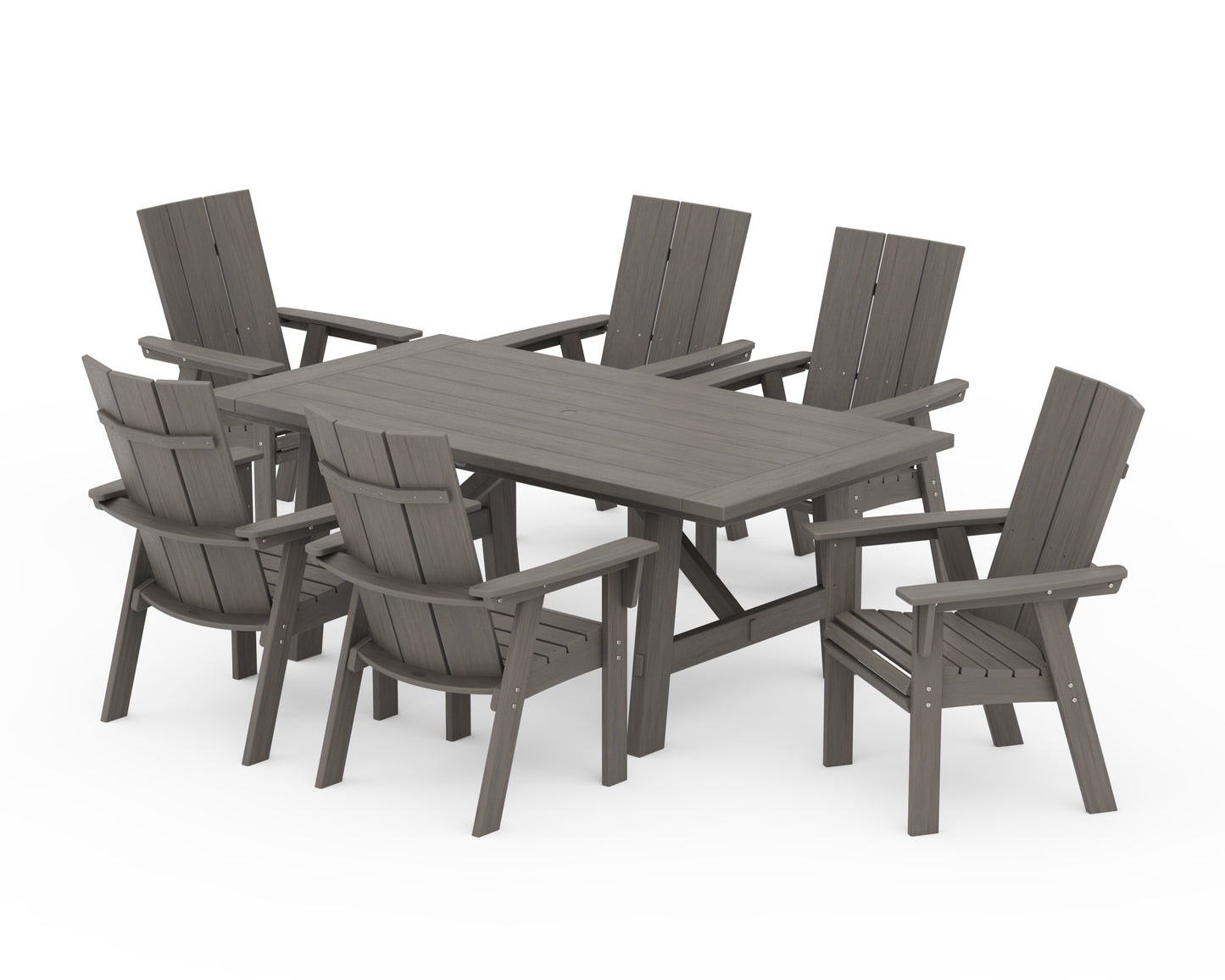 Modern Curveback Adirondack 7-Piece Rustic Farmhouse Dining Set
