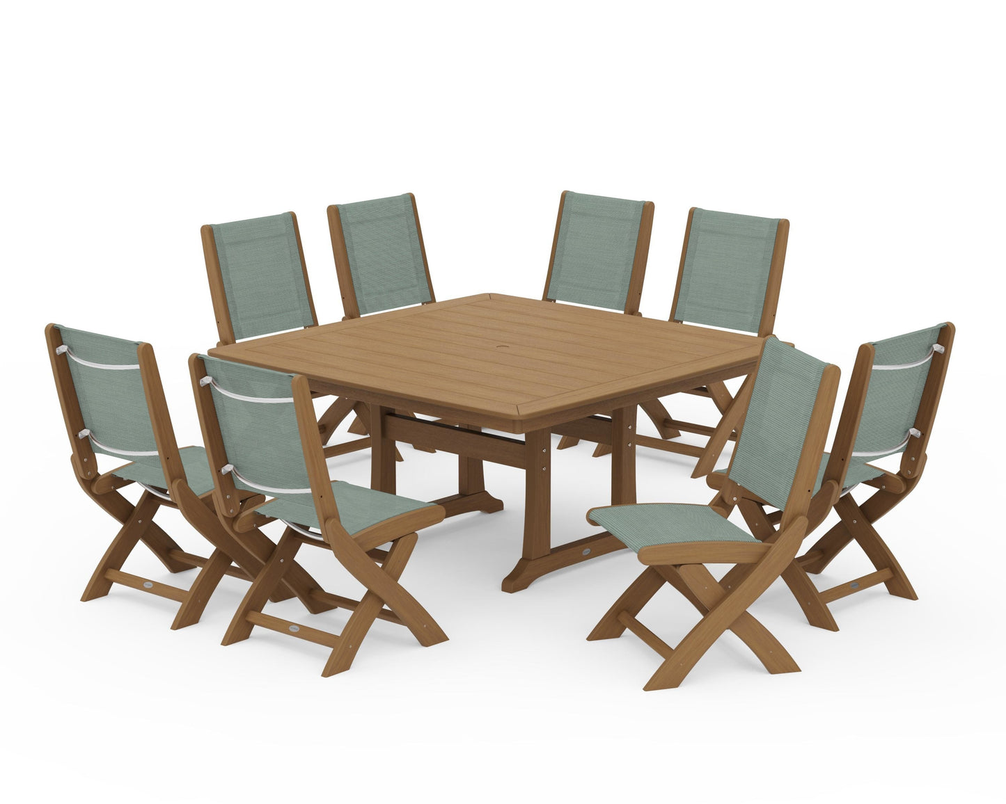 Coastal Folding Side Chair 9-Piece Dining Set with Trestle Legs