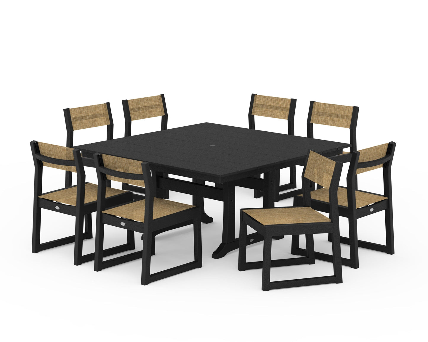 EDGE Sling Side Chair 9-Piece Farmhouse Trestle Dining Set