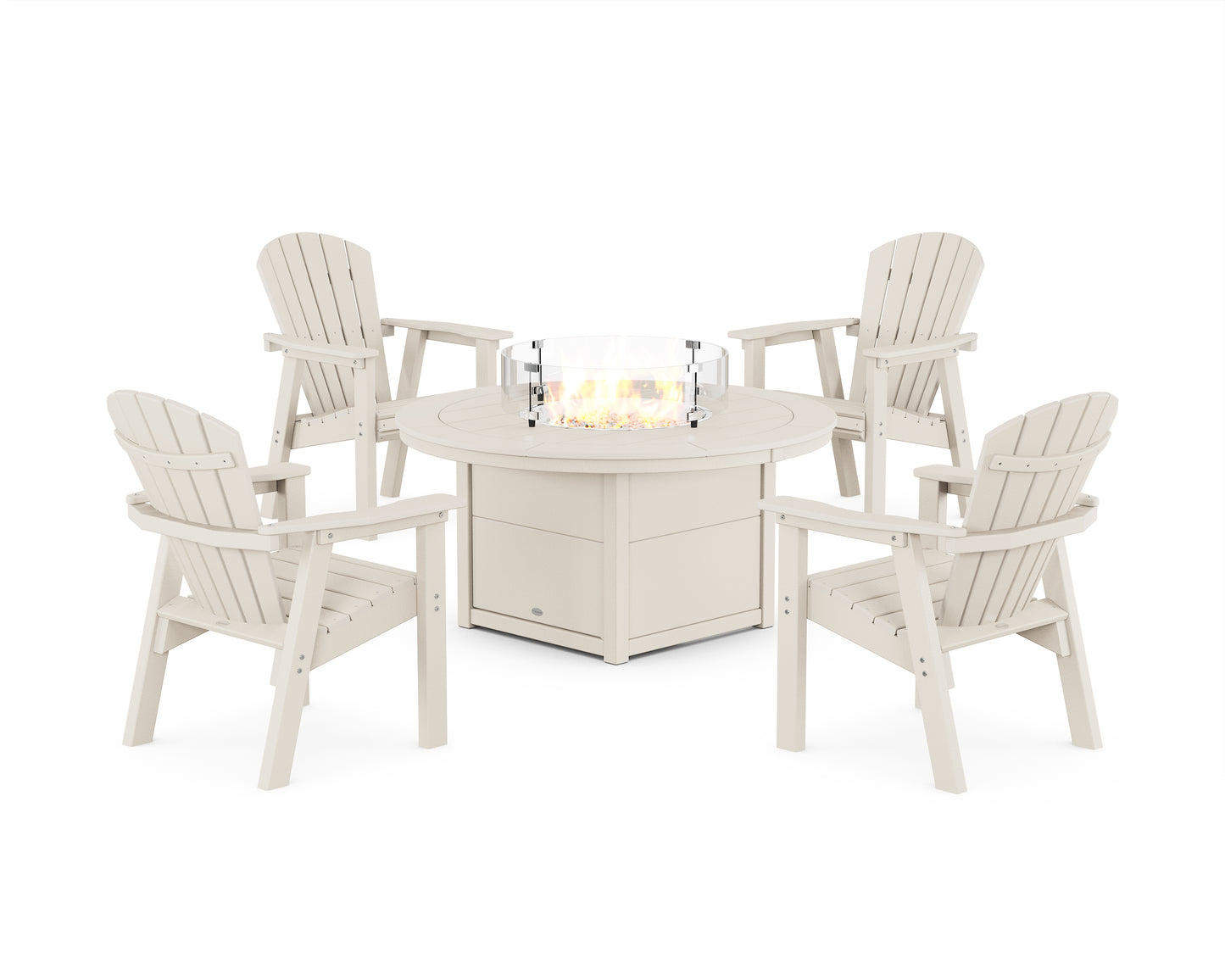 Seashell 4-Piece Upright Adirondack Conversation Set with Fire Pit Table