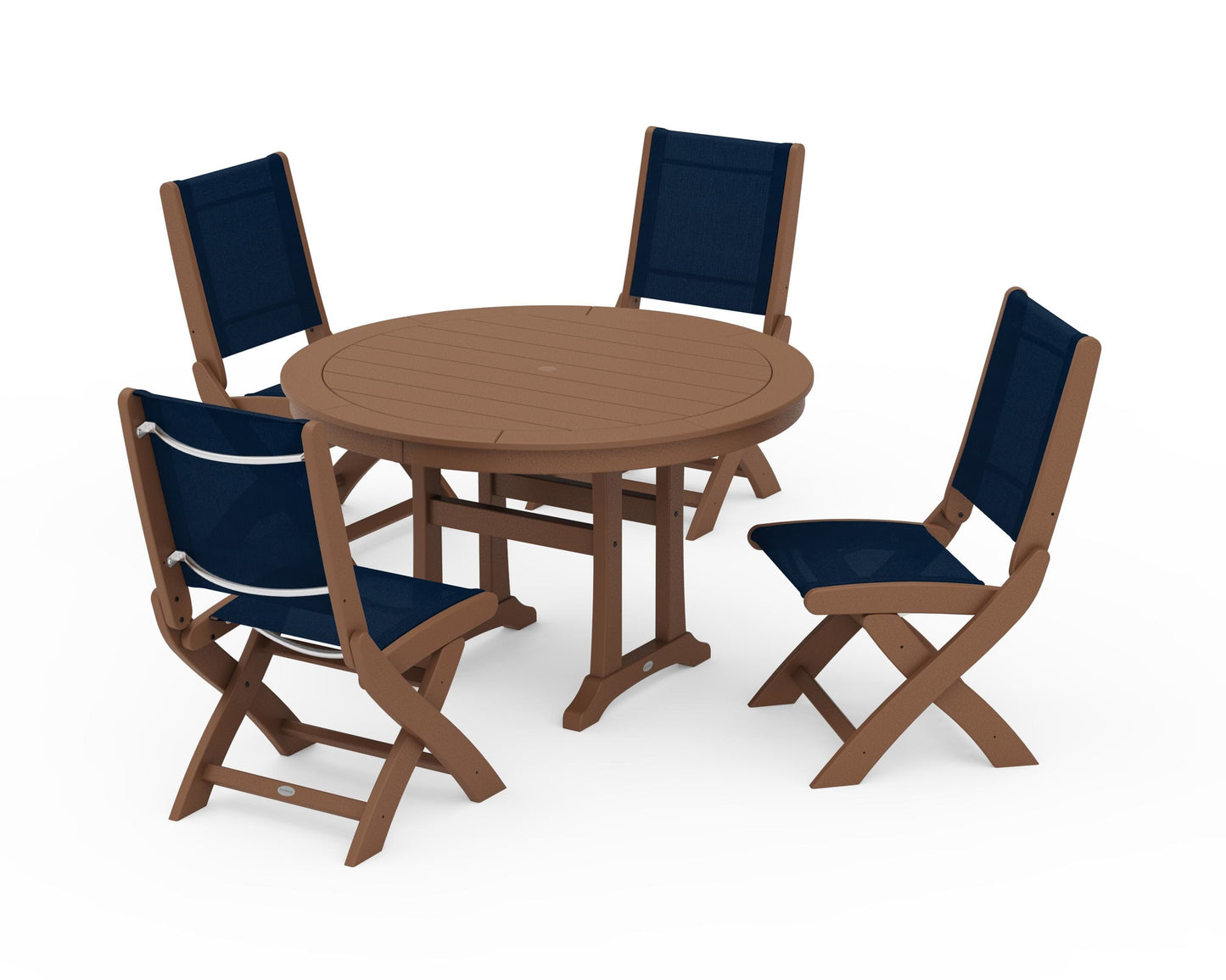 Coastal Folding Side Chair 5-Piece Round Dining Set With Trestle Legs