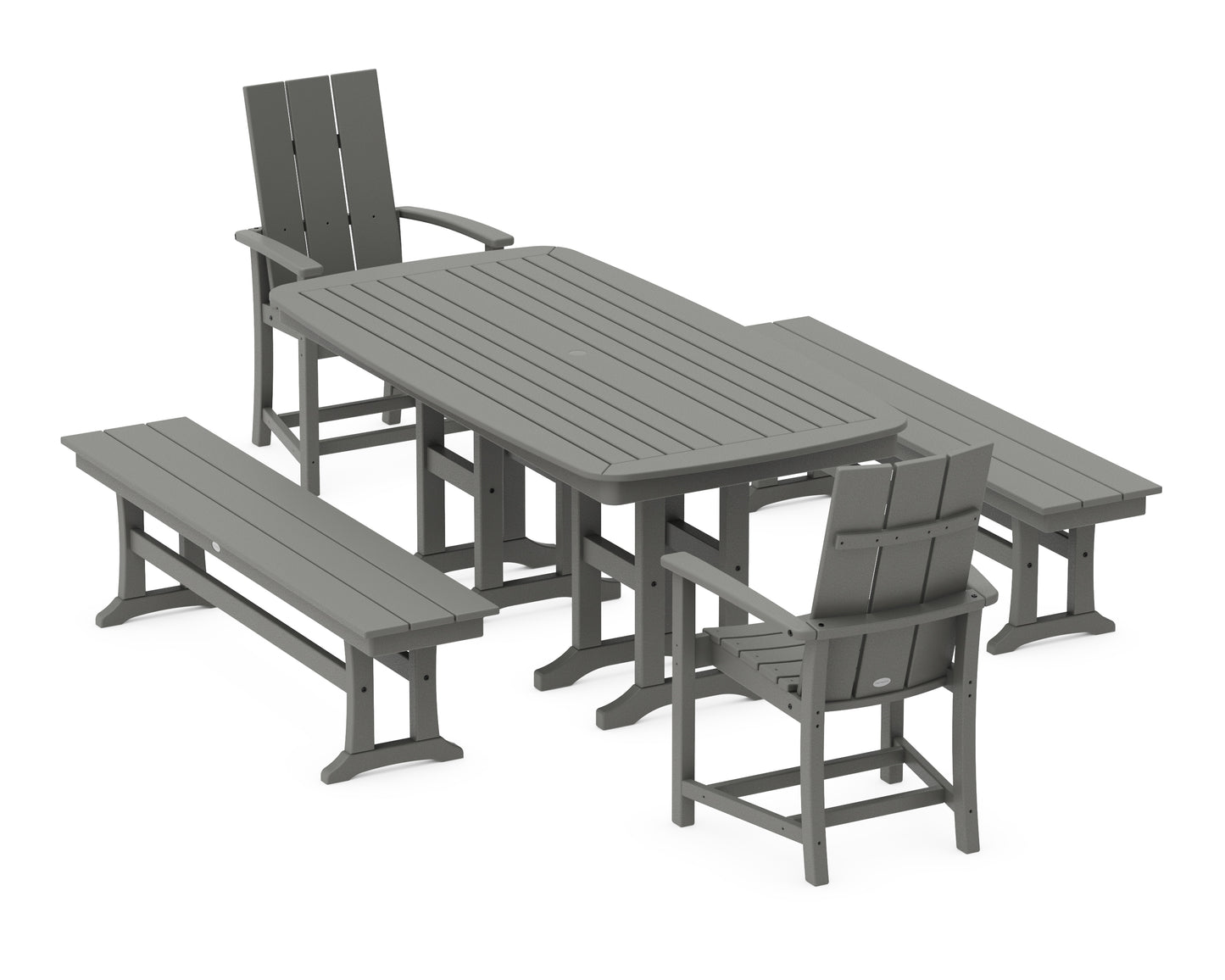 Modern Adirondack 5-Piece Farmhouse Dining Set with Benches
