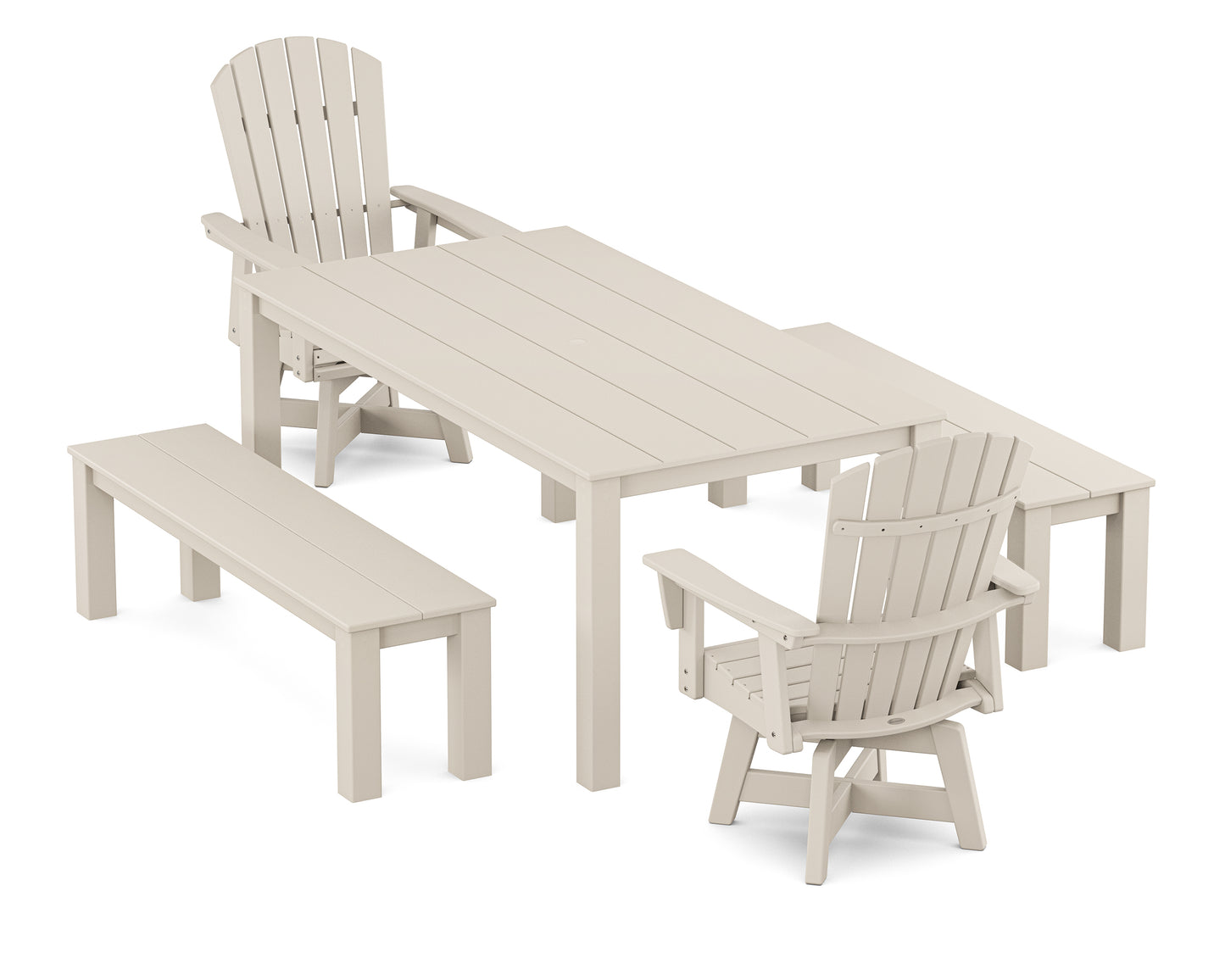 Nautical Curveback Adirondack Swivel 5-Piece Parsons Dining Set with Benches