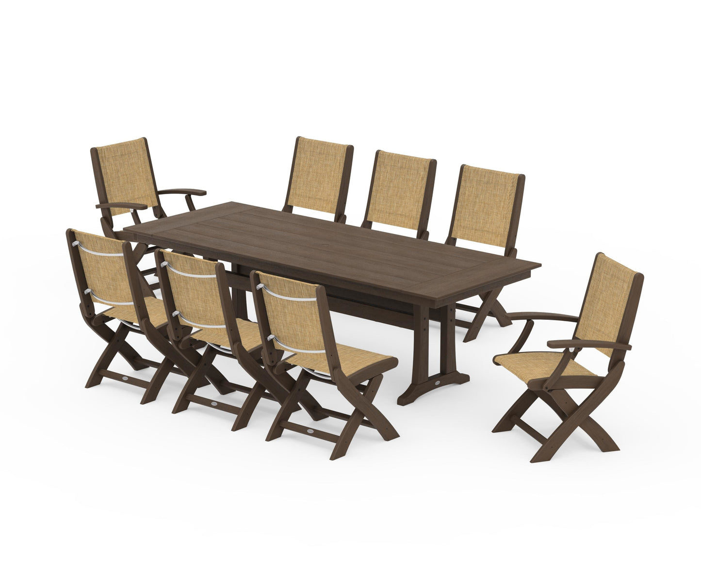 Coastal 9-Piece Folding Dining Chair Farmhouse Dining Set with Trestle Legs