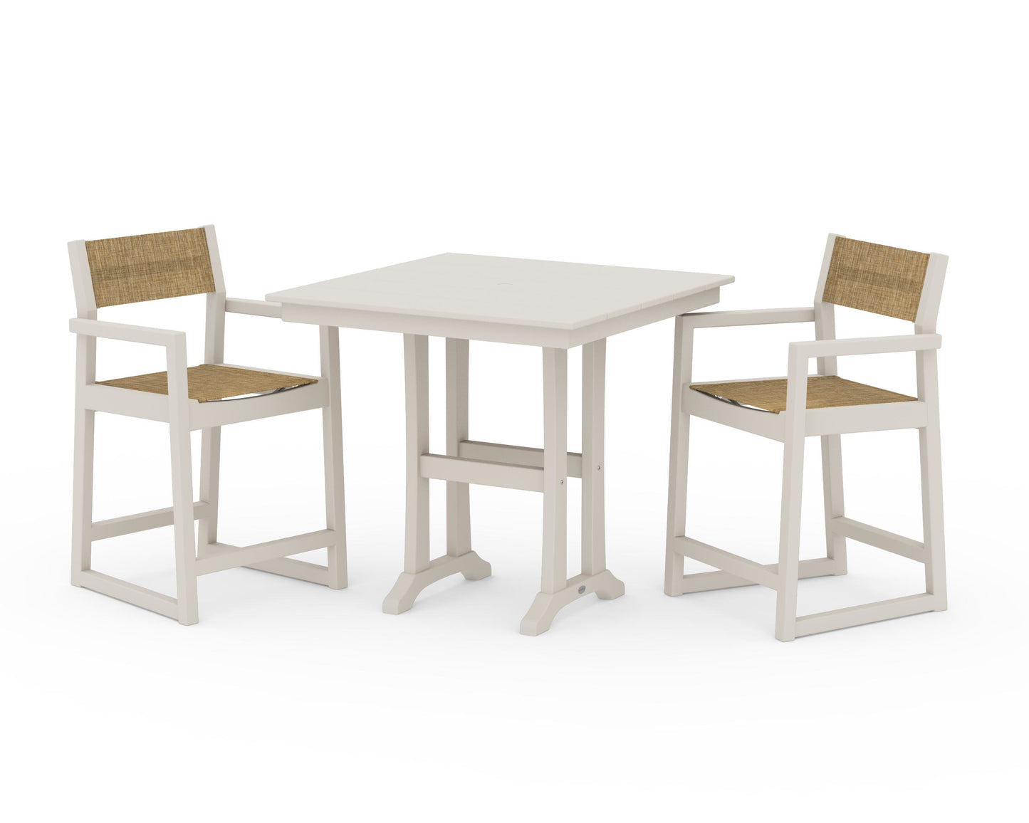 EDGE Sling Arm Chair 3-Piece Farmhouse Counter Set with Trestle Legs