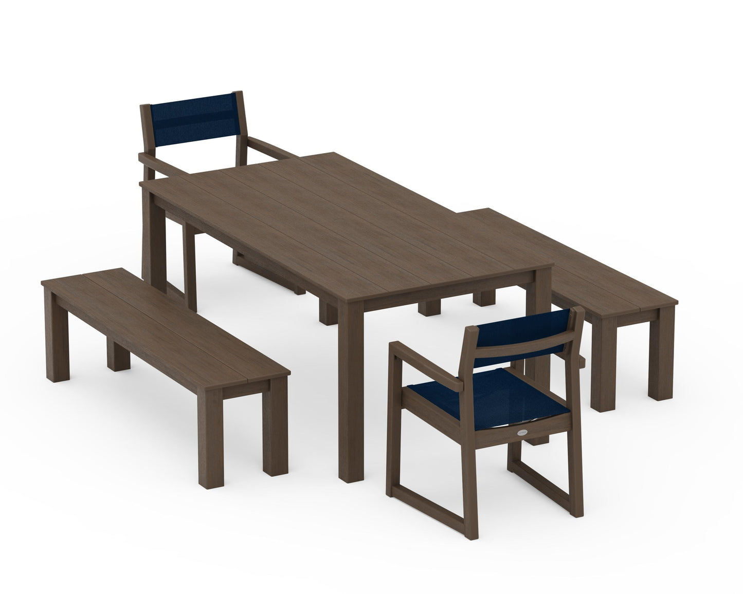 EDGE Sling Arm Chair 5-Piece Parsons Dining Set with Benches