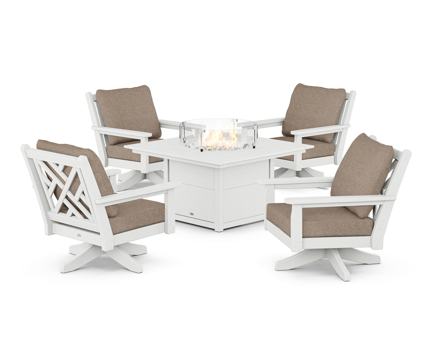 Chippendale 5-Piece Deep Seating Swivel Conversation Set with Fire Pit Table