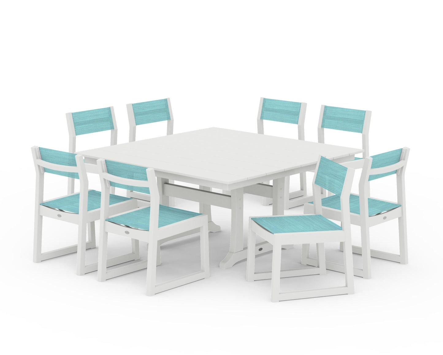 EDGE Sling Side Chair 9-Piece Farmhouse Trestle Dining Set