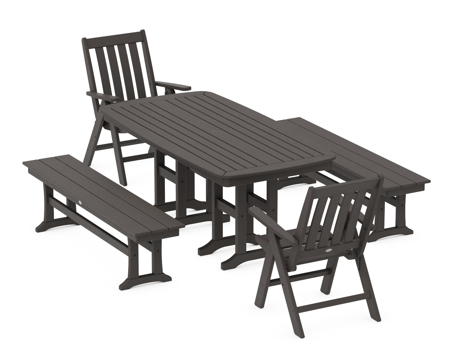 Vineyard Folding Chair 6-Piece Dining Set with Benches