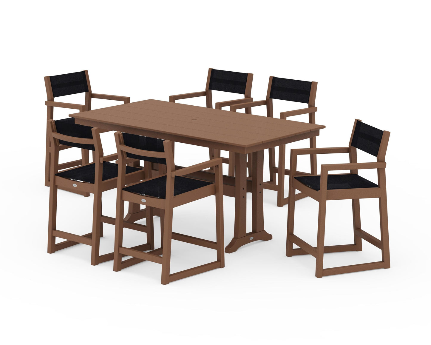 EDGE Sling Arm Chair 7-Piece Farmhouse Counter Set with Trestle Legs