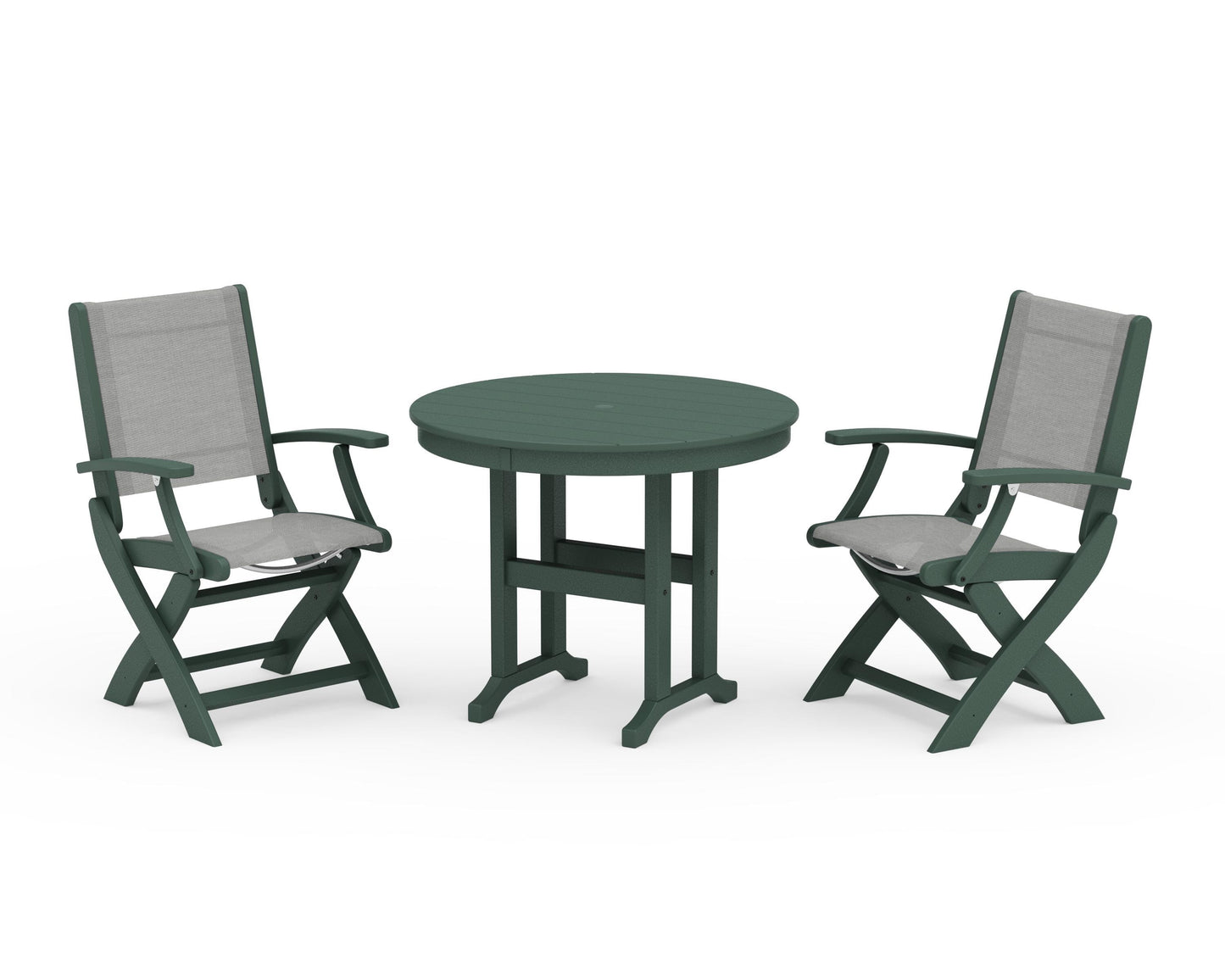 Coastal Folding Chair 3-Piece Round Dining Set