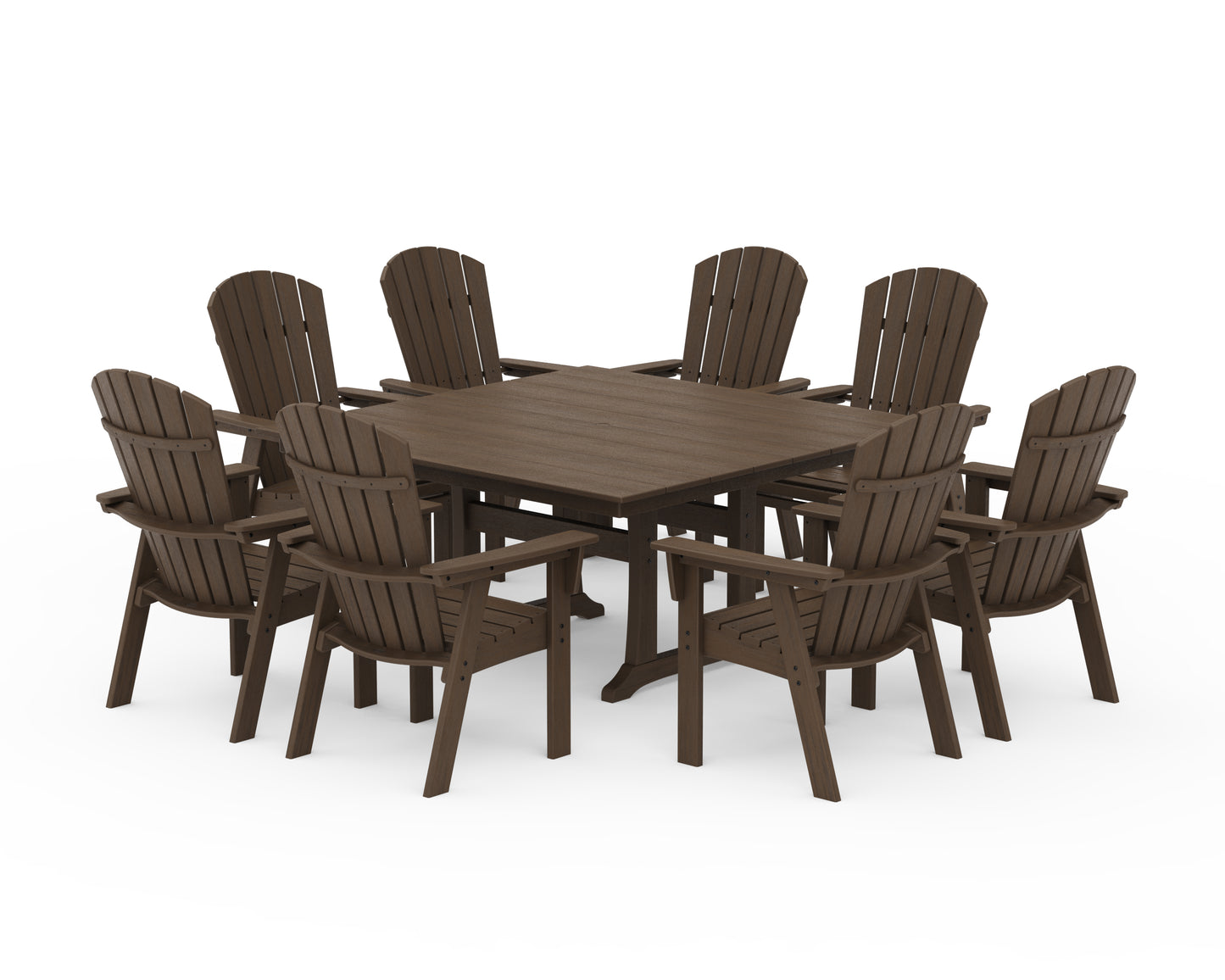 Nautical Curveback Adirondack 9-Piece Square Dining Set with Trestle Legs