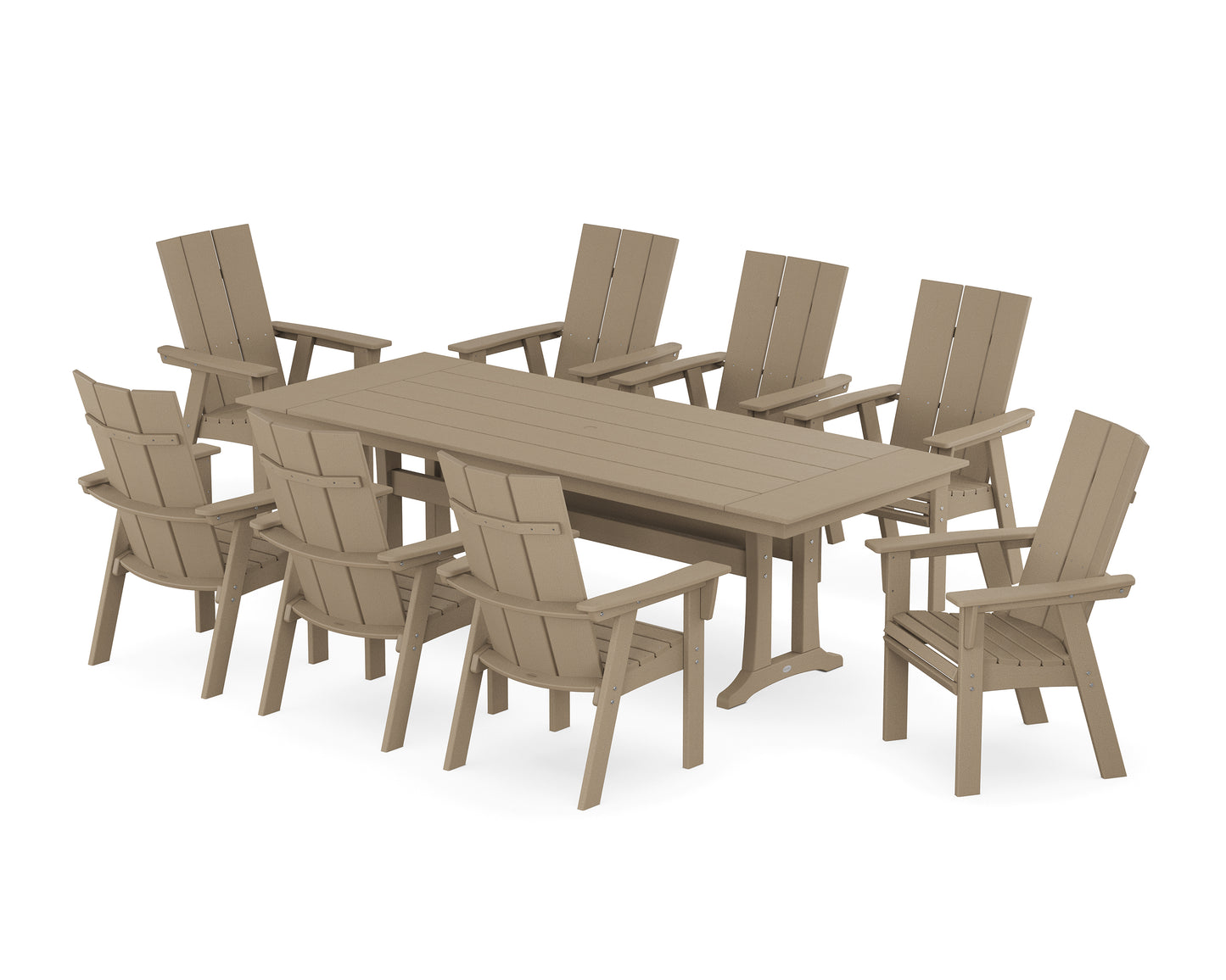 Modern Curveback Adirondack 9-Piece Farmhouse Dining Set with Trestle Legs