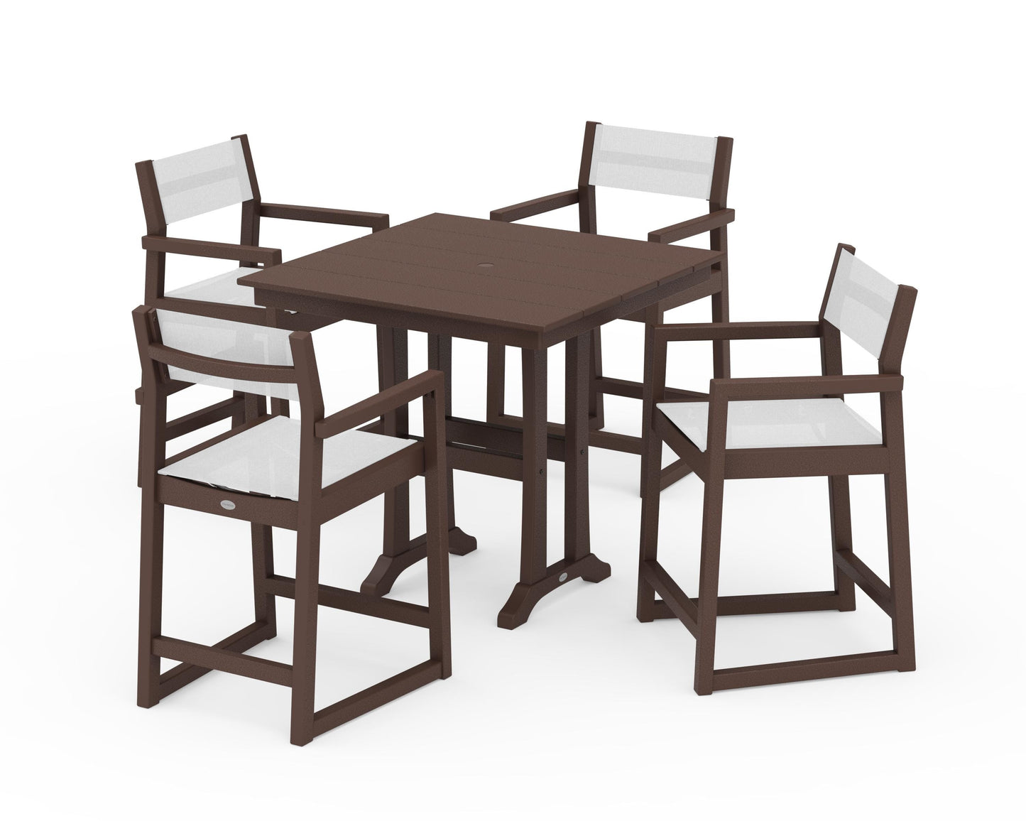 EDGE Sling Arm Chair 5-Piece Farmhouse Counter Set with Trestle Legs