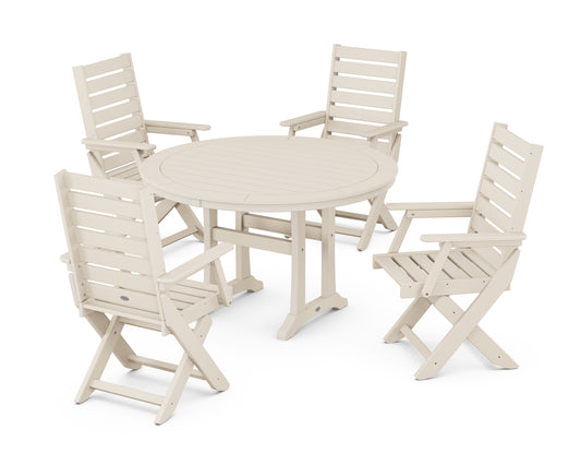 Captain Folding Chair 5-Piece Round Dining Set with Trestle Legs
