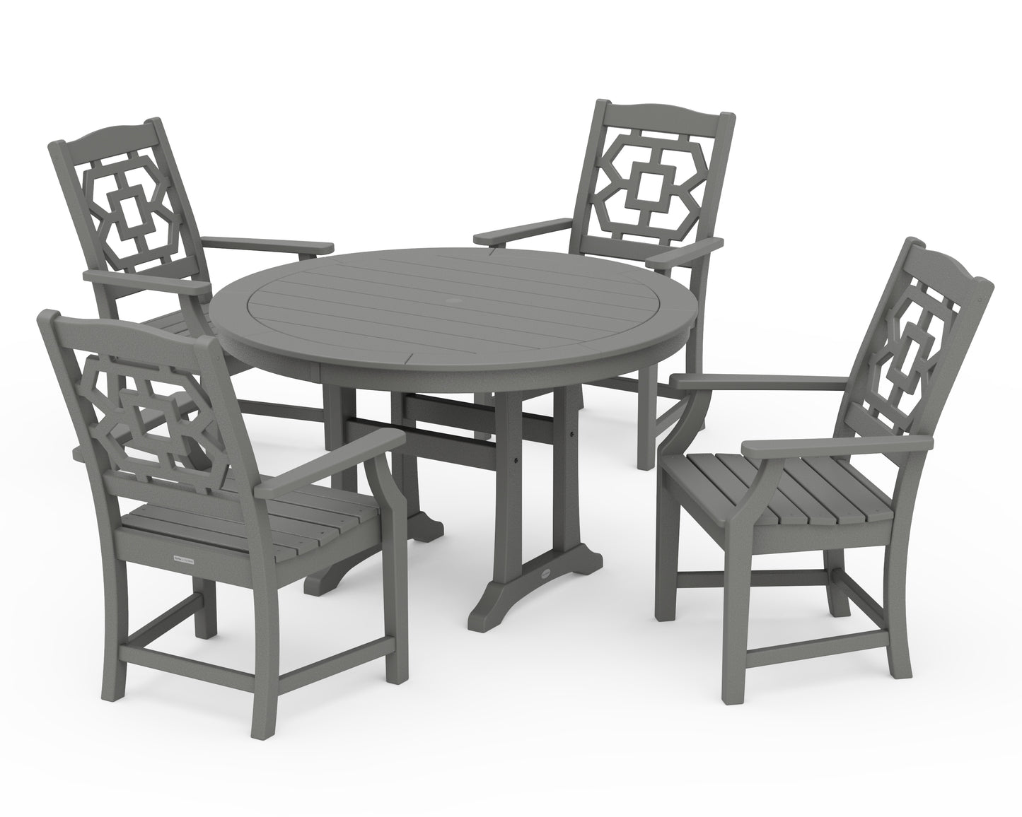Chinoiserie 5-Piece Round Dining Set with Trestle Legs