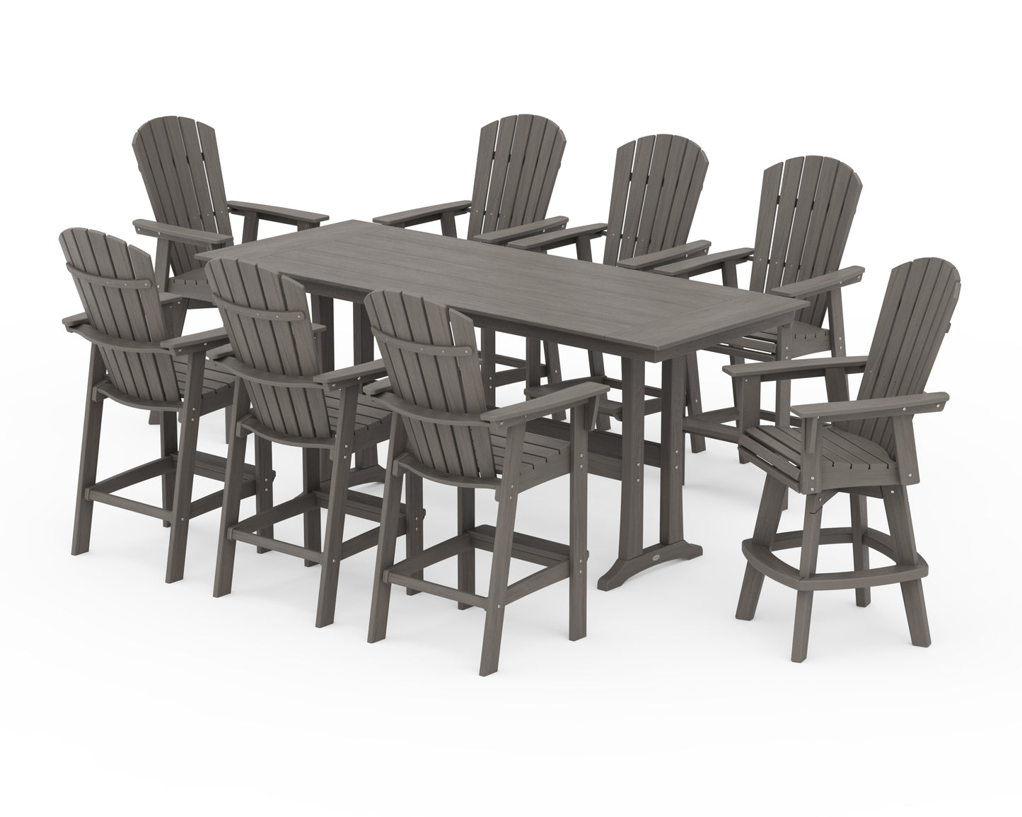 Nautical Curveback Adirondack Swivel Chair 9-Piece Farmhouse Bar Set with Trestle Legs