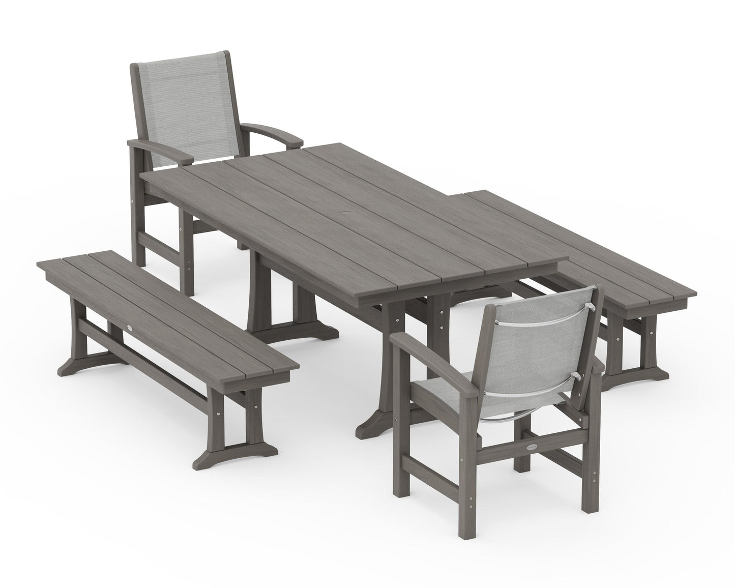 Coastal 5-Piece Farmhouse Dining Set with Trestle Legs and Benches