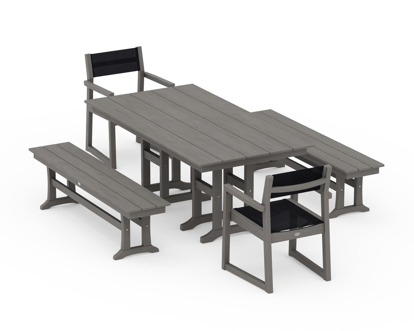 EDGE Sling Arm Chair 5-Piece Farmhouse Dining Set with Benches