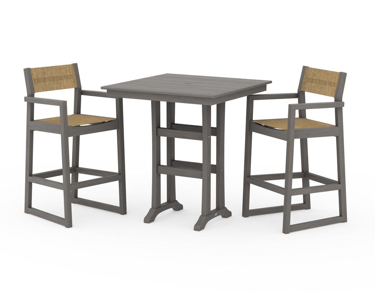 EDGE Sling Arm Chair 3-Piece Farmhouse Bar Set with Trestle Legs