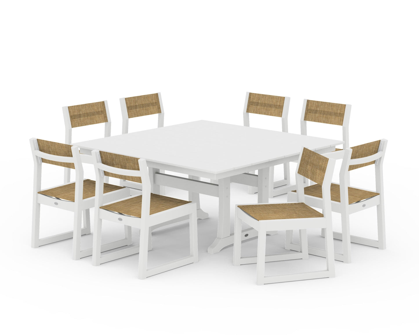 EDGE Sling Side Chair 9-Piece Farmhouse Trestle Dining Set