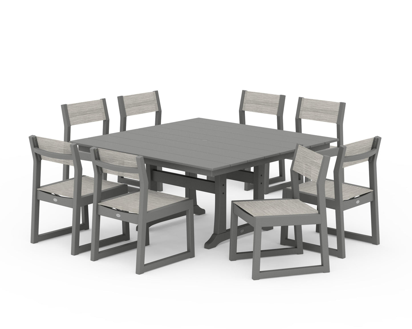 EDGE Sling Side Chair 9-Piece Farmhouse Trestle Dining Set