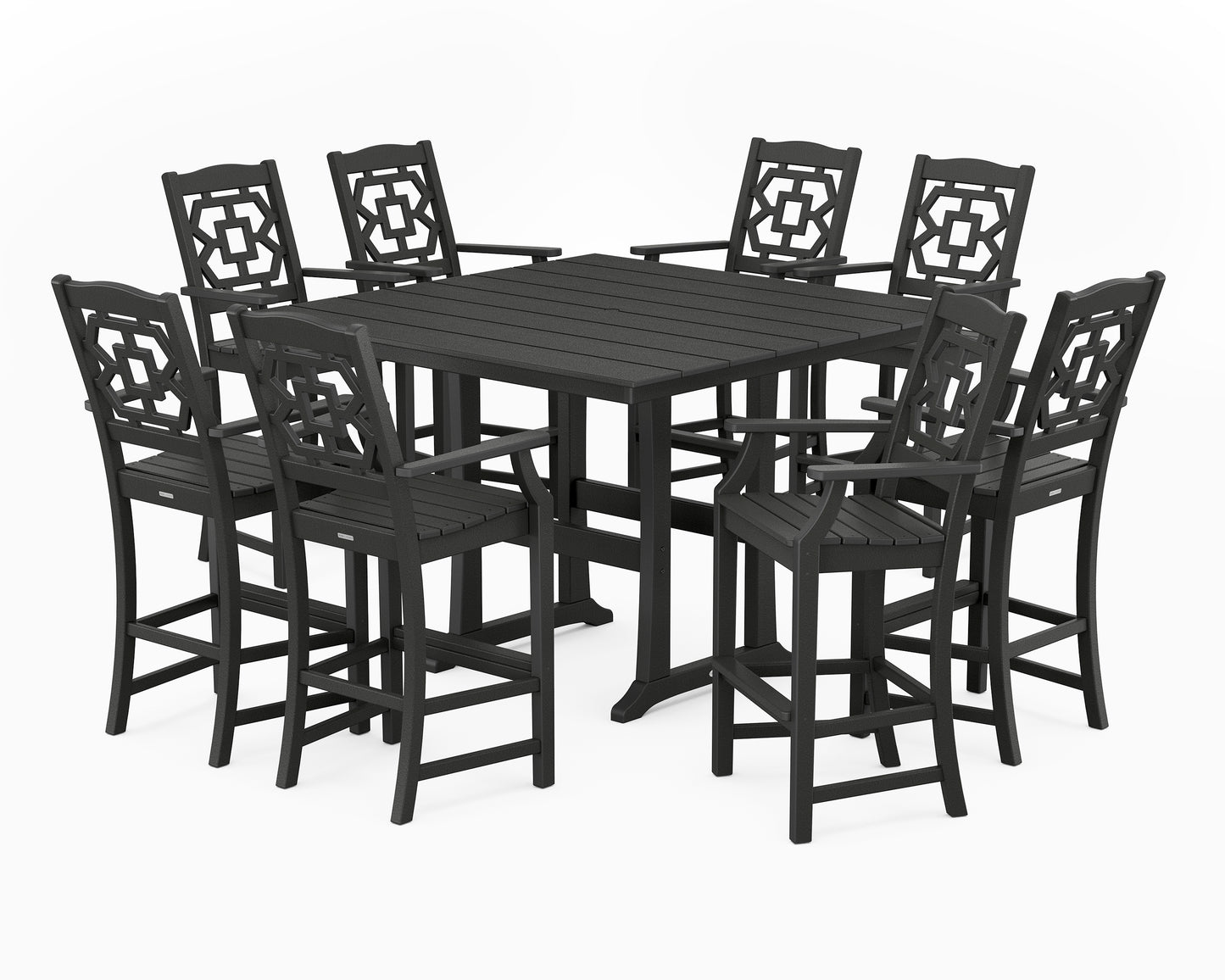 Chinoiserie 9-Piece Square Farmhouse Bar Set with Trestle Legs