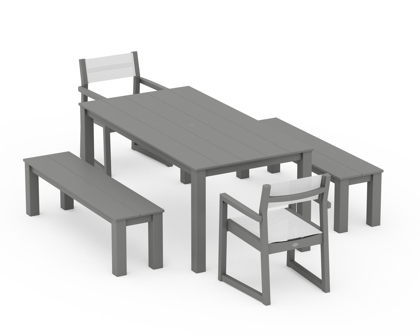 EDGE Sling Arm Chair 5-Piece Parsons Dining Set with Benches