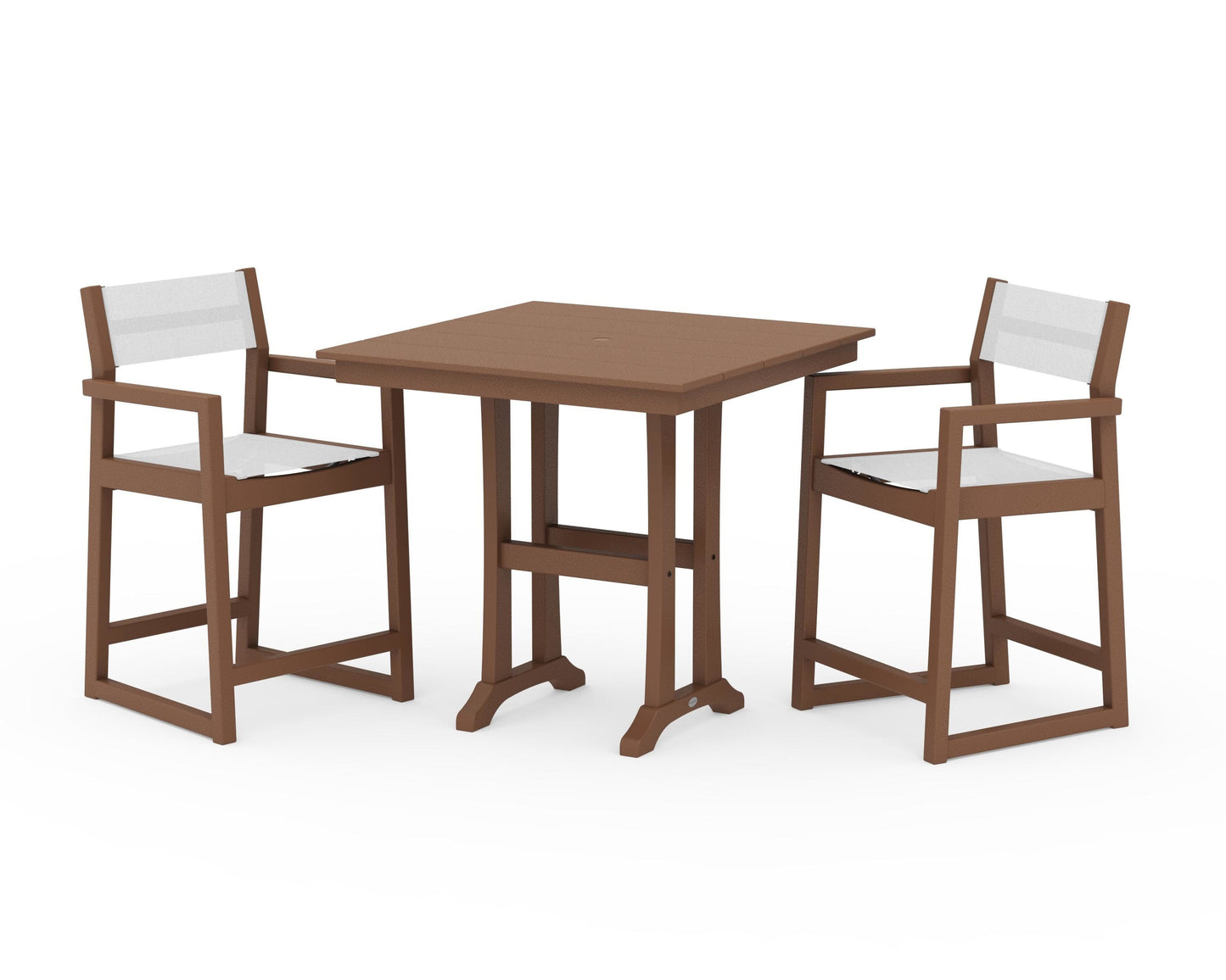 EDGE Sling Arm Chair 3-Piece Farmhouse Counter Set with Trestle Legs