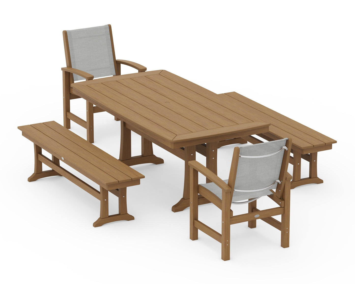 Coastal 5-Piece Dining Set with Trestle Legs and Benches