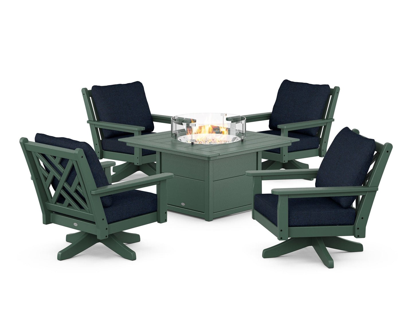 Chippendale 5-Piece Deep Seating Swivel Conversation Set with Fire Pit Table