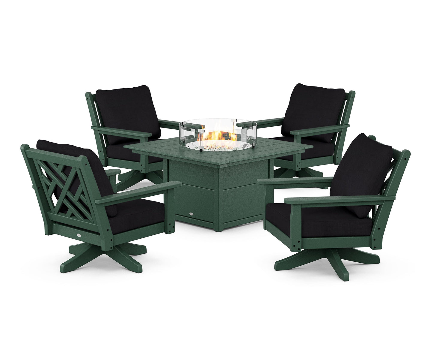 Chippendale 5-Piece Deep Seating Swivel Conversation Set with Fire Pit Table