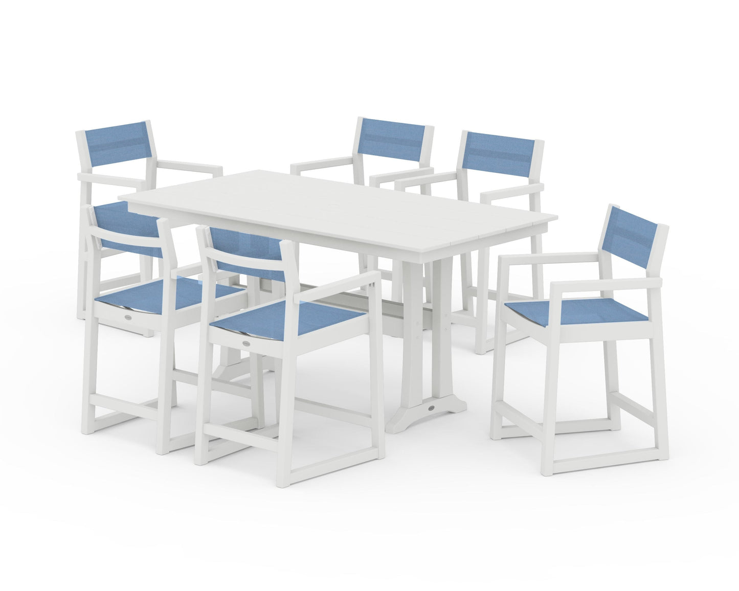 EDGE Sling Arm Chair 7-Piece Farmhouse Counter Set with Trestle Legs