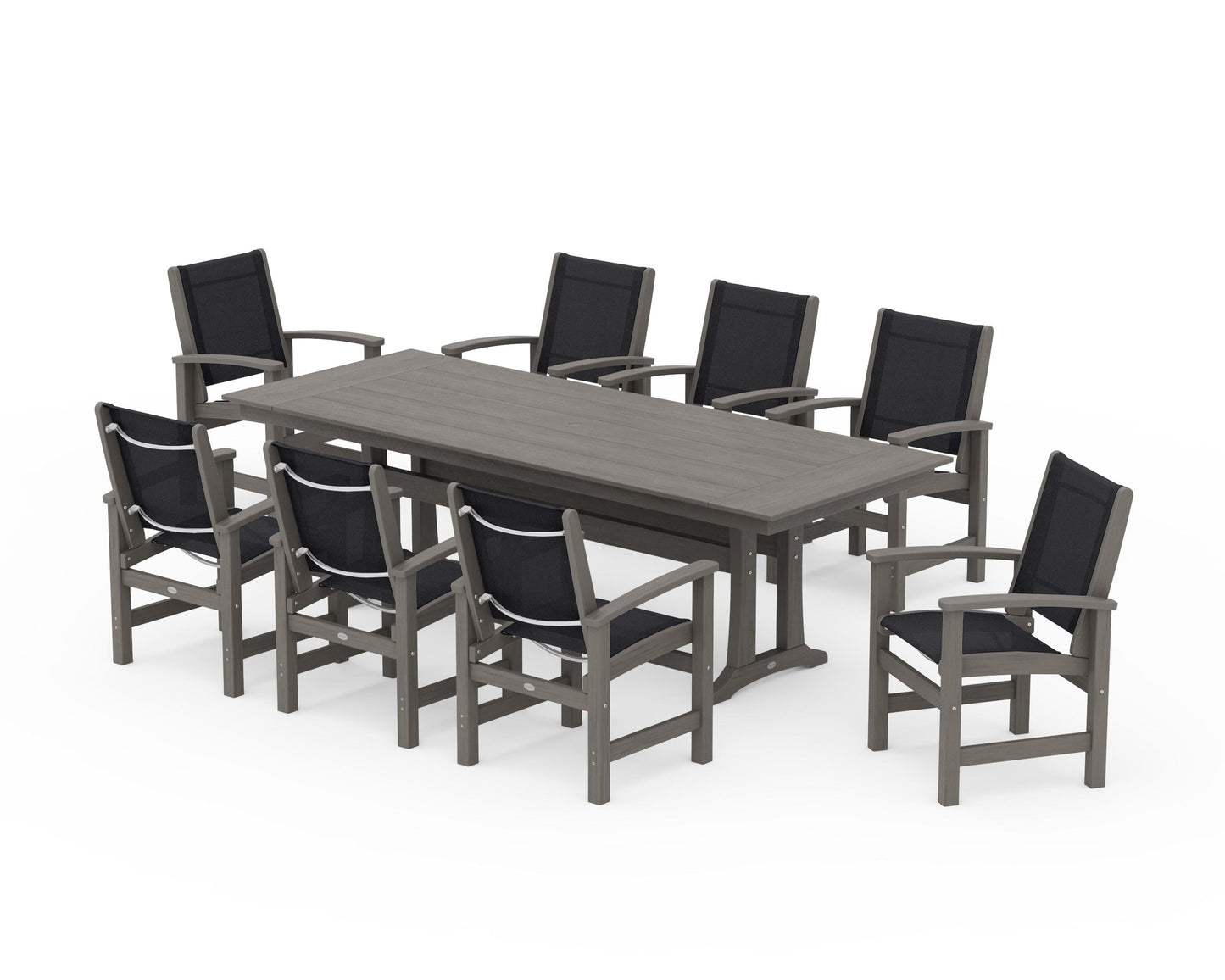 Coastal 9-Piece Farmhouse Dining Set with Trestle Legs
