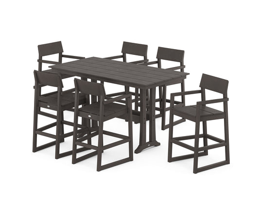 EDGE Arm Chair 7-Piece Farmhouse Bar Set with Trestle Legs