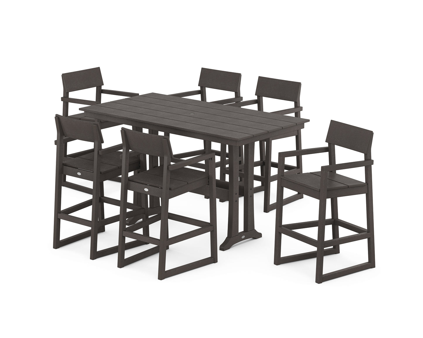 EDGE Arm Chair 7-Piece Farmhouse Bar Set with Trestle Legs