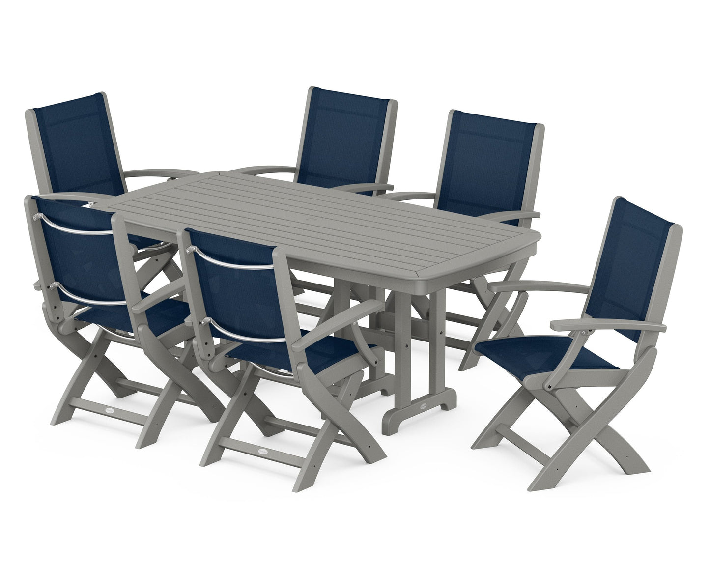 Coastal Folding Arm Chair 7-Piece Dining Set