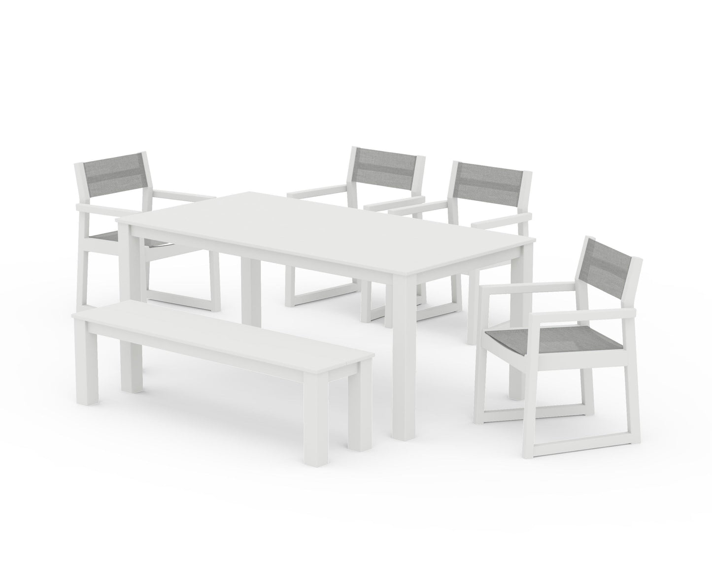 EDGE Sling Arm Chair 6-Piece Parsons Dining Set with Bench