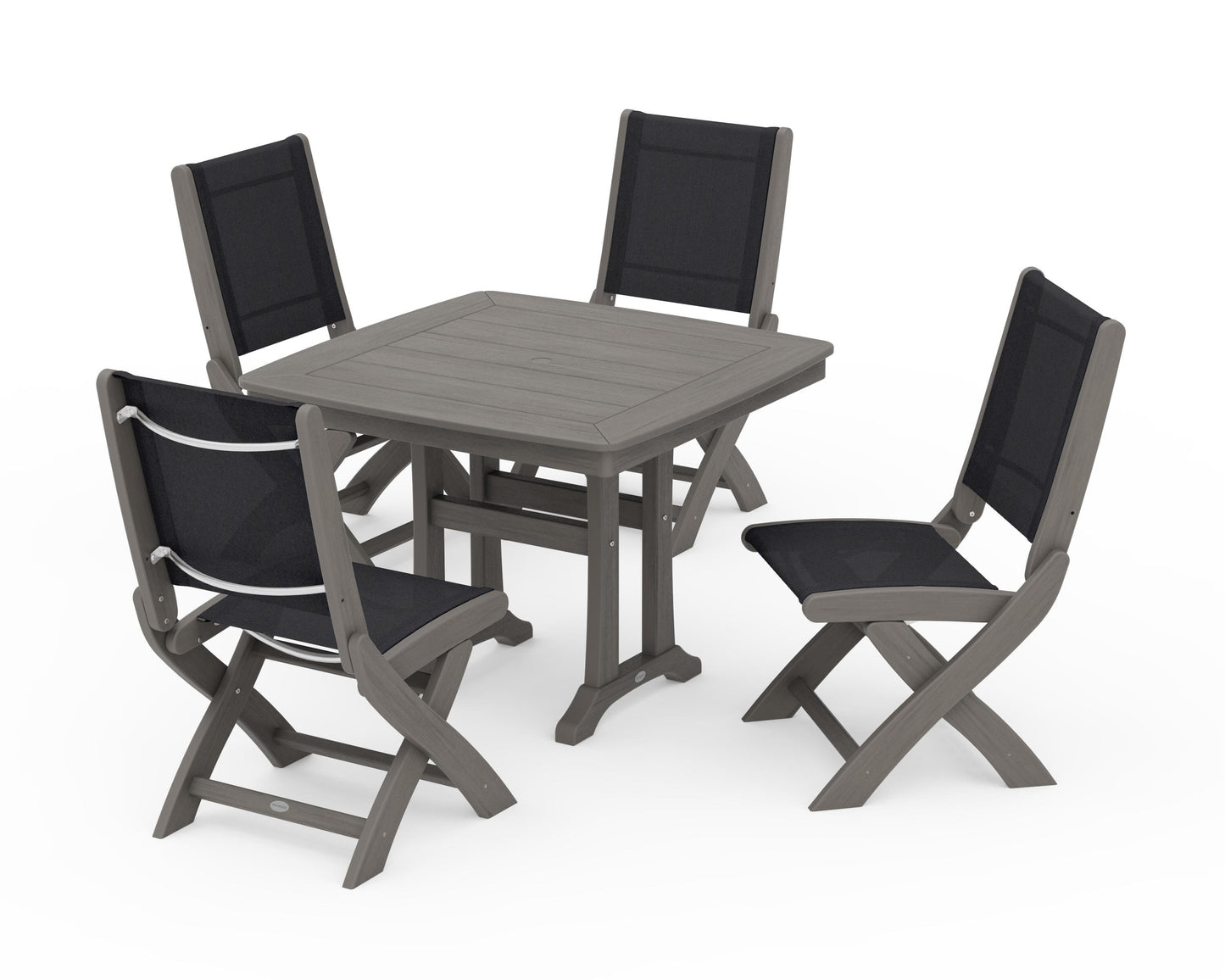 Coastal Folding Side Chair 5-Piece Dining Set with Trestle Legs