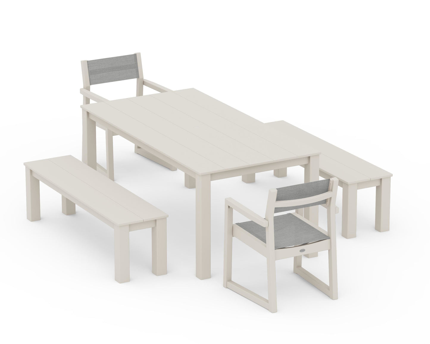 EDGE Sling Arm Chair 5-Piece Parsons Dining Set with Benches