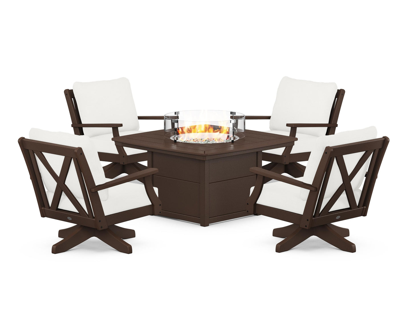 Braxton 5-Piece Deep Seating Swivel Conversation Set with Fire Pit Table