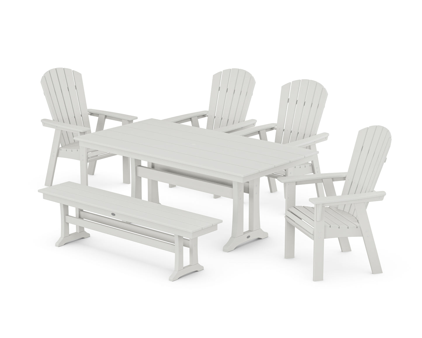 Nautical Curveback Adirondack 6-Piece Farmhouse Dining Set with Trestle Legs and Bench