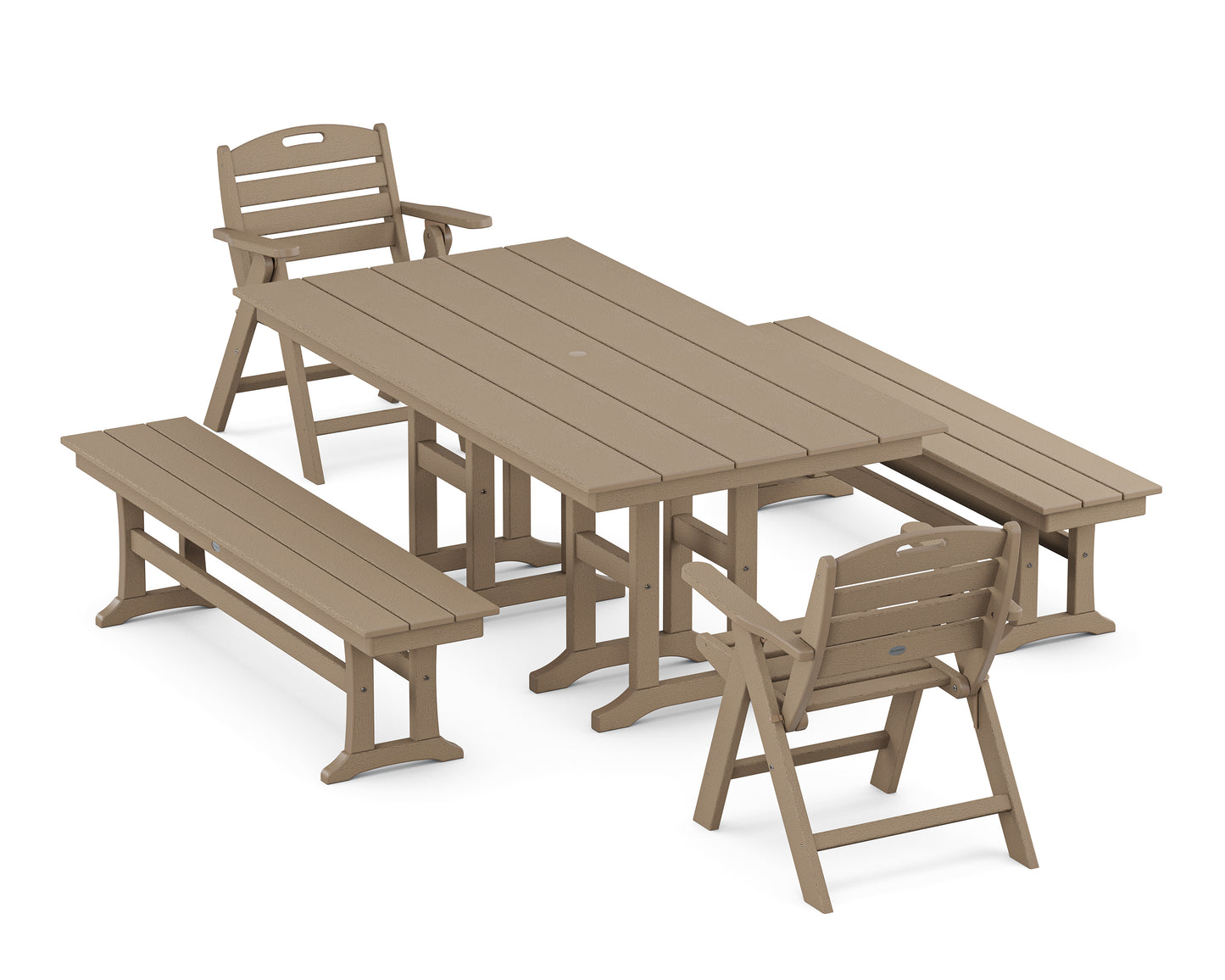 Nautical Lowback 5-Piece Farmhouse Dining Set with Benches