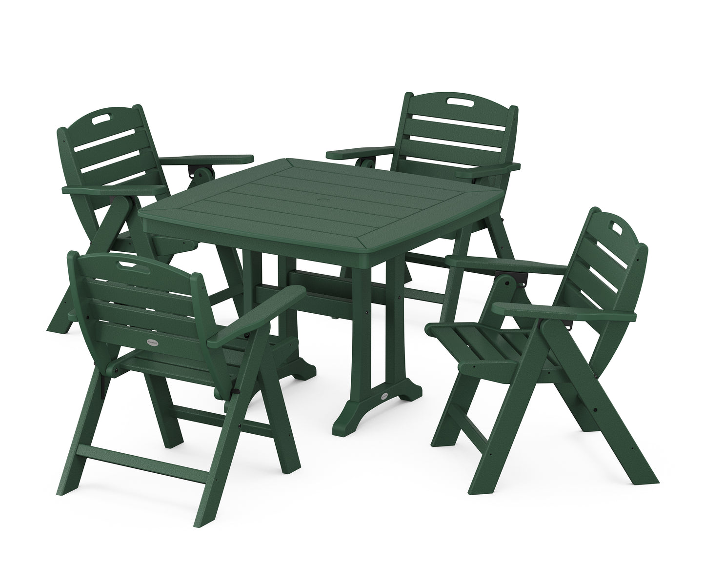 Nautical Folding Lowback Chair 5-Piece Dining Set with Trestle Legs