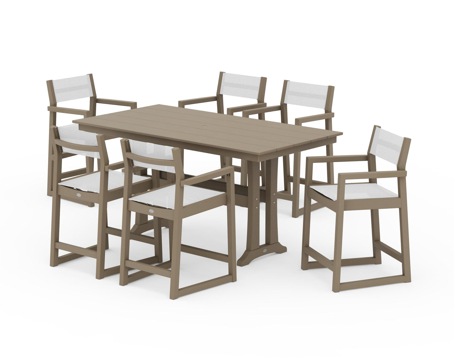 EDGE Sling Arm Chair 7-Piece Farmhouse Counter Set with Trestle Legs