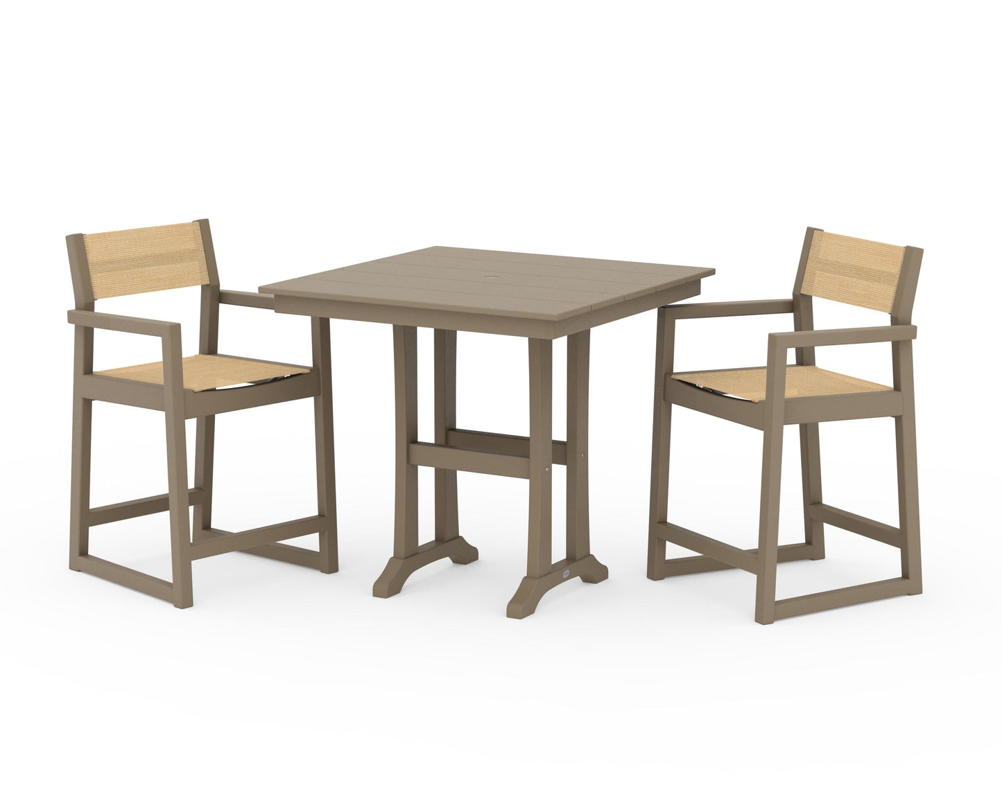 EDGE Sling Arm Chair 3-Piece Farmhouse Counter Set with Trestle Legs