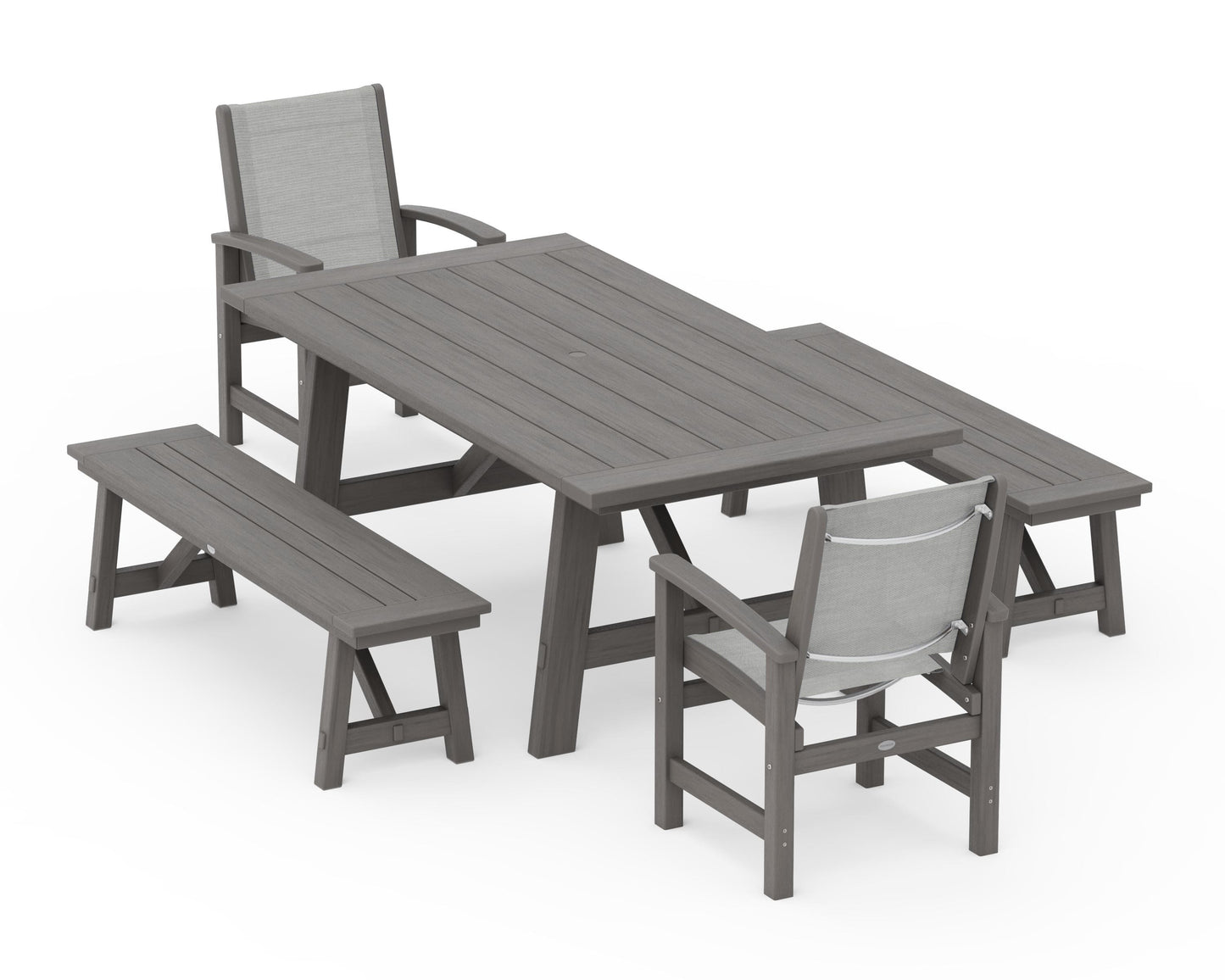 Coastal 5-Piece Rustic Farmhouse Dining Set With Benches