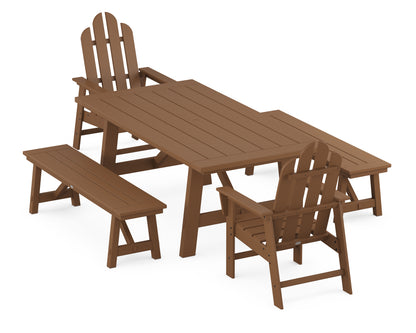 Long Island 5-Piece Rustic Farmhouse Dining Set With Benches