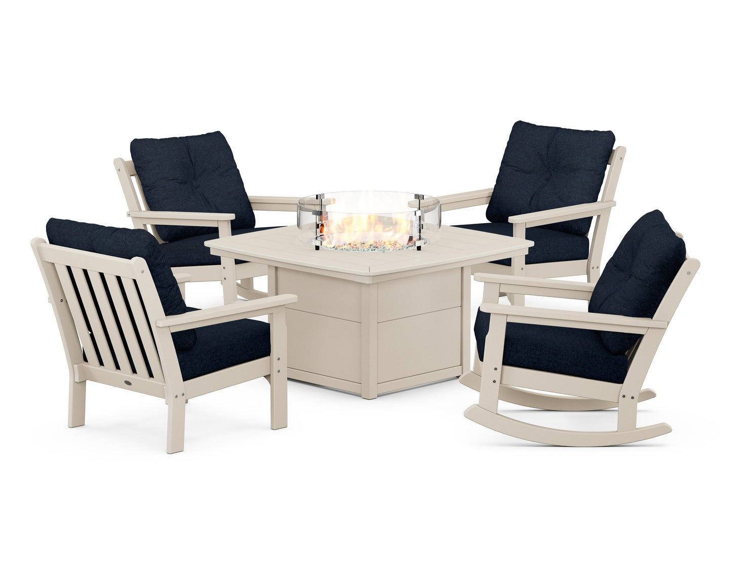 Vineyard 5-Piece Deep Seating Rocking Chair Conversation Set with Fire Pit Table