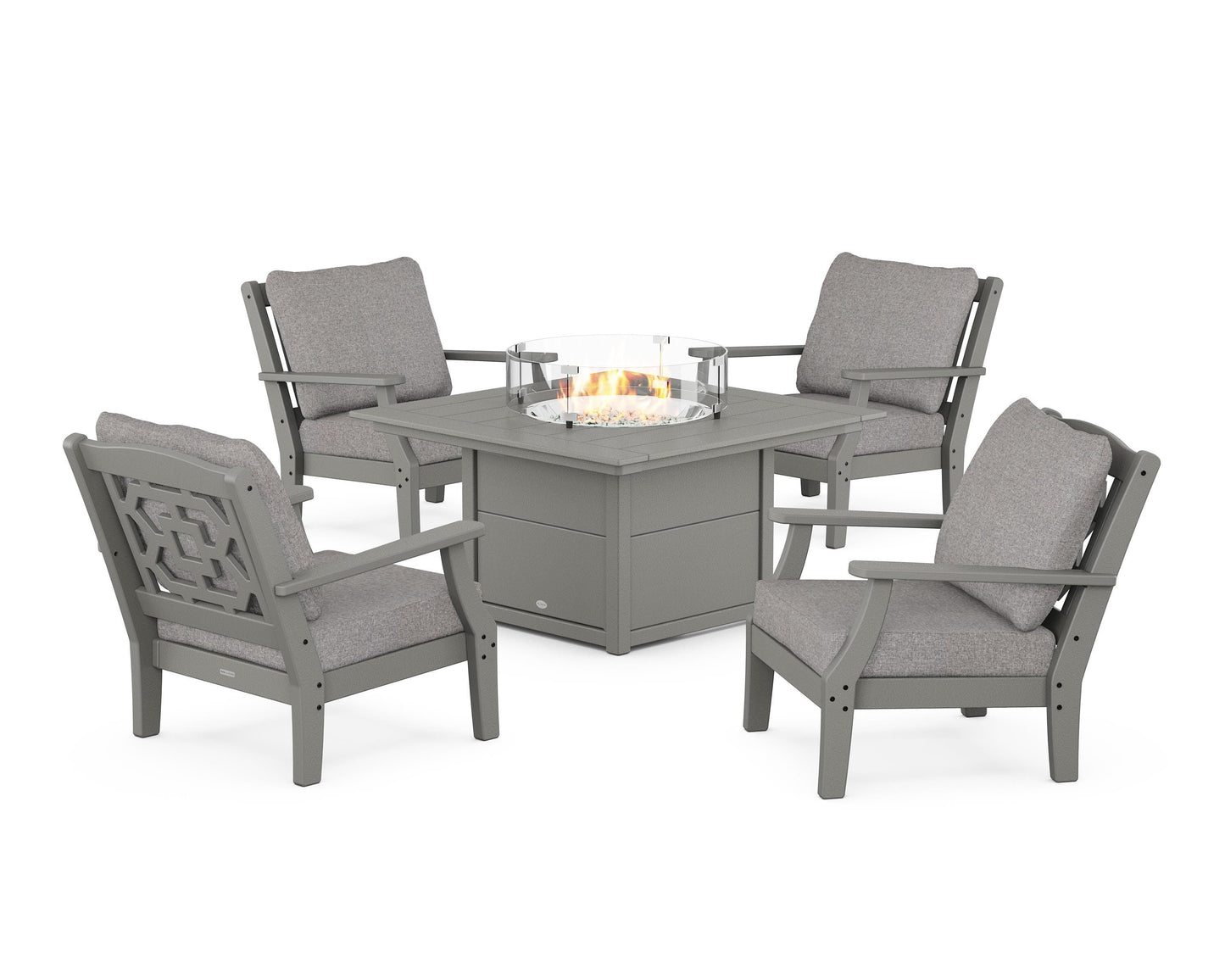 Chinoiserie 5-Piece Deep Seating Set with Fire Pit Table